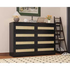 Cassettiera in Rattan Acekool, Cassettiera Doppia a 8 Cassetti con Guide Metalliche Scorrevoli, Mobile Moderno in Legno per Camera da Letto, Armadio o Soggiorno