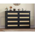 Cassettiera in Rattan Acekool, Cassettiera Doppia a 8 Cassetti con Guide Metalliche Scorrevoli, Mobile Moderno in Legno per Camera da Letto, Armadio o Soggiorno