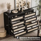 Cassettiera in Rattan Acekool, Cassettiera Doppia a 8 Cassetti con Guide Metalliche Scorrevoli, Mobile Moderno in Legno per Camera da Letto, Armadio o Soggiorno