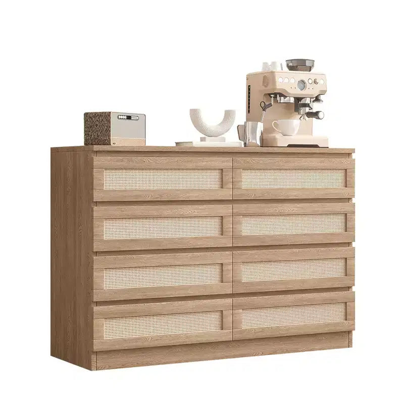 Cassettiera in Rattan Acekool, Cassettiera Doppia a 8 Cassetti con Guide Metalliche Scorrevoli, Mobile Moderno in Legno per Camera da Letto, Armadio o Soggiorno