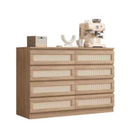 Cassettiera in Rattan Acekool, Cassettiera Doppia a 8 Cassetti con Guide Metalliche Scorrevoli, Mobile Moderno in Legno per Camera da Letto, Armadio o Soggiorno