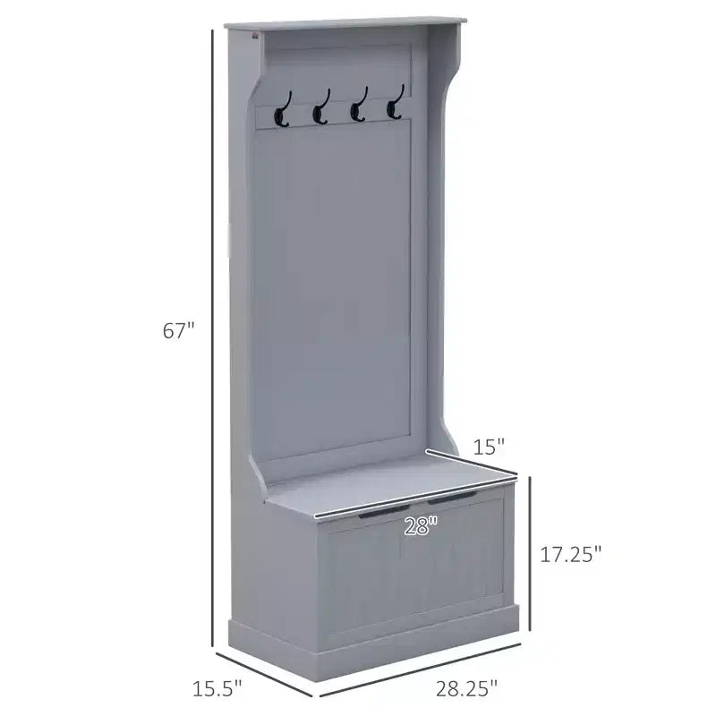 Okak 28IN Albero da ingresso con 4 ganci in metallo, porta appendiabiti con scarpiera e anta superiore, appendiabiti autoportante per soggiorno, ingresso, grigio