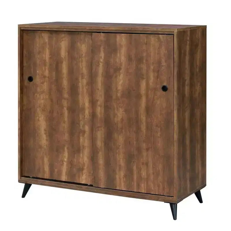 Royal Hampton Wooden Shoe Cabinet with 2 Sliding Doors and Splayed Legs, Oak Brown