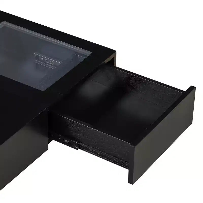 Tavolino da Caffè Quadrato Allungabile con Cassetti, Tavolino Centrale Unico in Vetro Temperato con Spazio Contenitore per Soggiorno