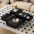 Extendable Square Coffee Table with Drawers, Unique Tempered Glass Center Table with Storage Space for Living Room