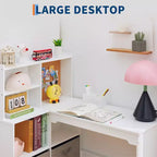 Kids Corner Desk, Desk and Chair Set for Children, L Shape Kids Study Table - Features Bulletin Board Open Shelves & Storage Cabinets and Drawers