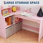 Kids Corner Desk, Desk and Chair Set for Children, L Shape Kids Study Table - Features Bulletin Board Open Shelves & Storage Cabinets and Drawers
