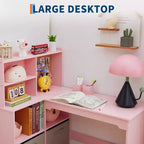 Kids Corner Desk, Desk and Chair Set for Children, L Shape Kids Study Table - Features Bulletin Board Open Shelves & Storage Cabinets and Drawers
