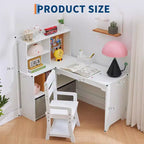 Kids Corner Desk, Desk and Chair Set for Children, L Shape Kids Study Table - Features Bulletin Board Open Shelves & Storage Cabinets and Drawers