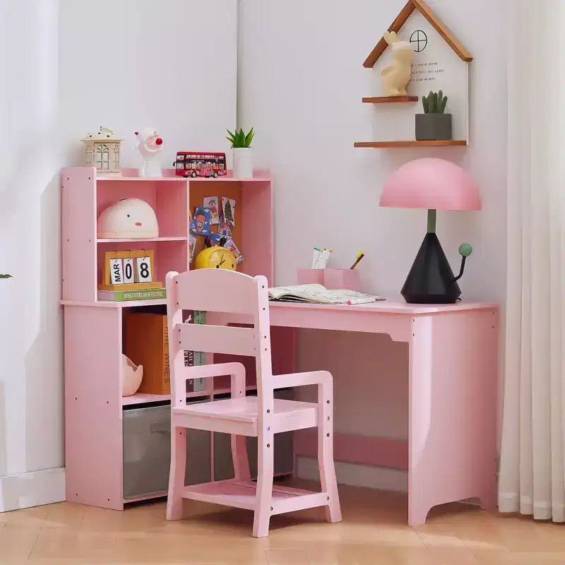 Kids Corner Desk, Desk and Chair Set for Children, L Shape Kids Study Table - Features Bulletin Board Open Shelves & Storage Cabinets and Drawers