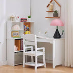Kids Corner Desk, Desk and Chair Set for Children, L Shape Kids Study Table - Features Bulletin Board Open Shelves & Storage Cabinets and Drawers