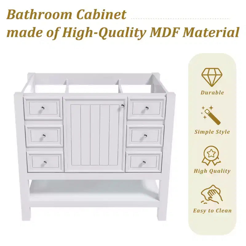 MAYEERTY 36 Mobile bagno senza lavabo 1 Armadietto 3 Cassetti Struttura in legno massello MDF Bianco
