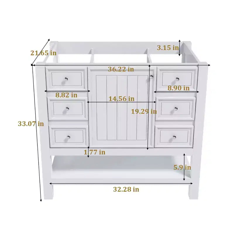 MAYEERTY 36 Mobile bagno senza lavabo 1 Armadietto 3 Cassetti Struttura in legno massello MDF Bianco