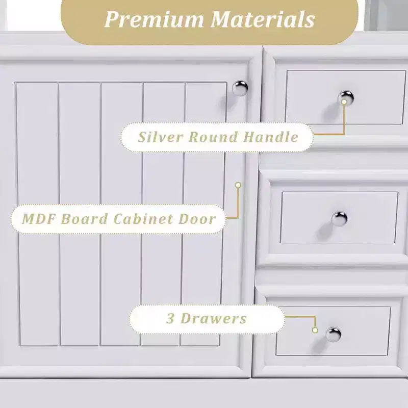 MAYEERTY 36 Mobile bagno senza lavabo 1 Armadietto 3 Cassetti Struttura in legno massello MDF Bianco