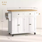 Isola Cucina su Ruote, Carrello da Cucina con Top in Legno di Gomma, Porta Spezie, Porta Asciugamani e Cassetti