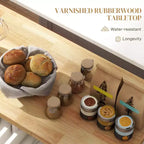 Isola Cucina su Ruote, Carrello da Cucina con Top in Legno di Gomma, Porta Spezie, Porta Asciugamani e Cassetti