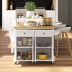 Isola Cucina su Ruote, Carrello da Cucina con Top in Legno di Gomma, Porta Spezie, Porta Asciugamani e Cassetti