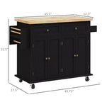 Isola Cucina su Ruote, Carrello da Cucina con Top in Legno di Gomma, Porta Spezie, Porta Asciugamani e Cassetti
