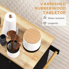 Isola Cucina su Ruote, Carrello da Cucina con Top in Legno di Gomma, Porta Spezie, Porta Asciugamani e Cassetti