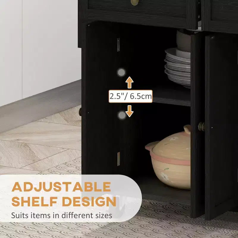 Isola Cucina su Ruote, Carrello da Cucina con Top in Legno di Gomma, Porta Spezie, Porta Asciugamani e Cassetti