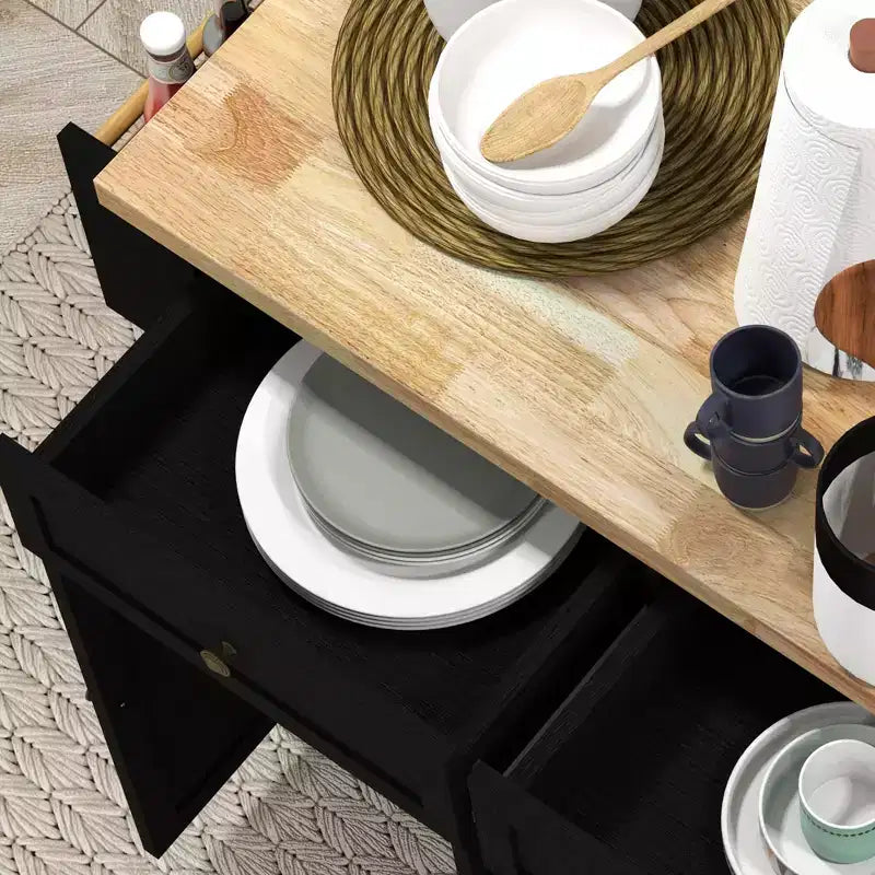 Isola Cucina su Ruote, Carrello da Cucina con Top in Legno di Gomma, Porta Spezie, Porta Asciugamani e Cassetti