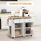 Isola Cucina su Ruote, Carrello da Cucina con Top in Legno di Gomma, Porta Spezie, Porta Asciugamani e Cassetti