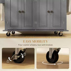 Isola Cucina su Ruote, Carrello da Cucina con Top in Legno di Gomma, Porta Spezie, Porta Asciugamani e Cassetti