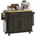 Kitchen Island on Wheels, Rolling Cart with Rubberwood Top, Spice Rack, Towel Rack and Drawers
