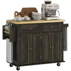 Kitchen Island on Wheels, Rolling Cart with Rubberwood Top, Spice Rack, Towel Rack and Drawers