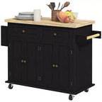 Isola Cucina su Ruote, Carrello da Cucina con Top in Legno di Gomma, Porta Spezie, Porta Asciugamani e Cassetti
