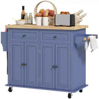 Isola Cucina su Ruote, Carrello da Cucina con Top in Legno di Gomma, Porta Spezie, Porta Asciugamani e Cassetti