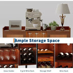 47 Coffee & Wine Bar Cabinet with Glass Door, 4-Tier Wood Sideboard for Living Room and Kitchen