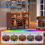 47 Coffee & Wine Bar Cabinet with Glass Door, 4-Tier Wood Sideboard for Living Room and Kitchen