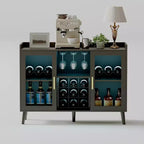 47 Coffee & Wine Bar Cabinet with Glass Door, 4-Tier Wood Sideboard for Living Room and Kitchen