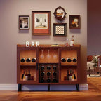 47 Coffee & Wine Bar Cabinet with Glass Door, 4-Tier Wood Sideboard for Living Room and Kitchen