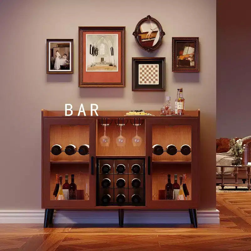 47 Coffee & Wine Bar Cabinet with Glass Door, 4-Tier Wood Sideboard for Living Room and Kitchen