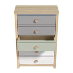 Cassettiera Galano a 5 cassetti con frontali a colori misti in rovere Oslo 78 cm L x 40 cm P x 117 cm A