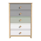 Cassettiera Galano a 5 cassetti con frontali a colori misti in rovere Oslo 78 cm L x 40 cm P x 117 cm A