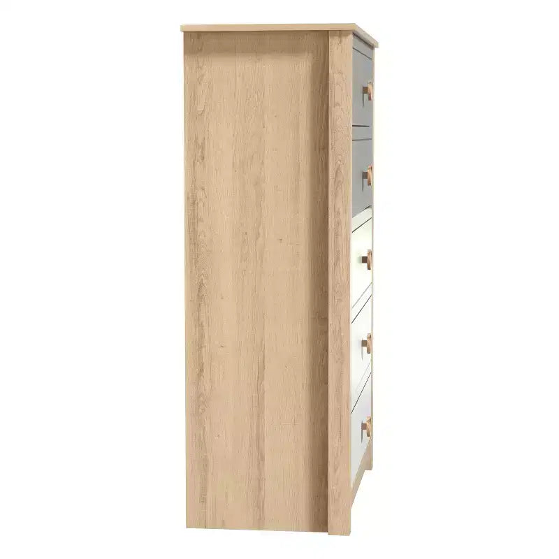 Cassettiera Galano a 5 cassetti con frontali a colori misti in rovere Oslo 78 cm L x 40 cm P x 117 cm A