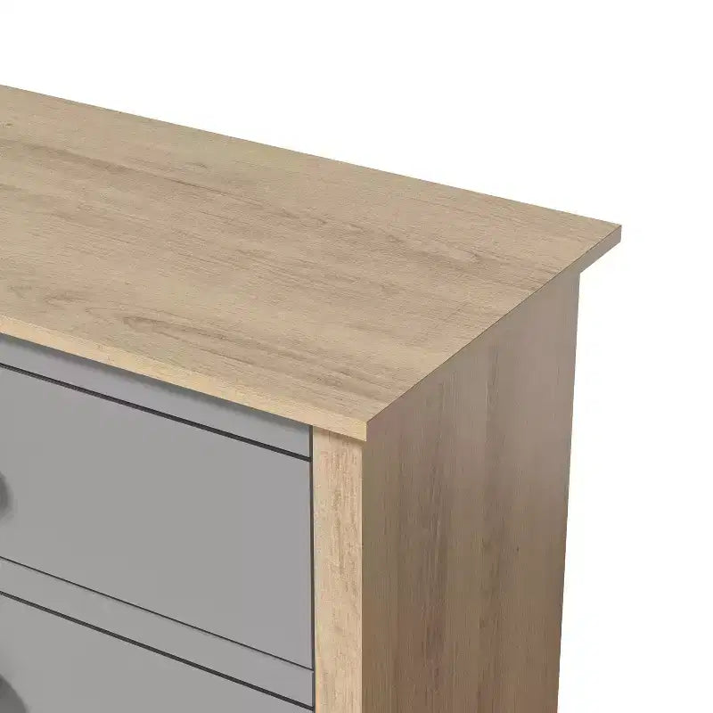 Cassettiera Galano a 5 cassetti con frontali a colori misti in rovere Oslo 78 cm L x 40 cm P x 117 cm A