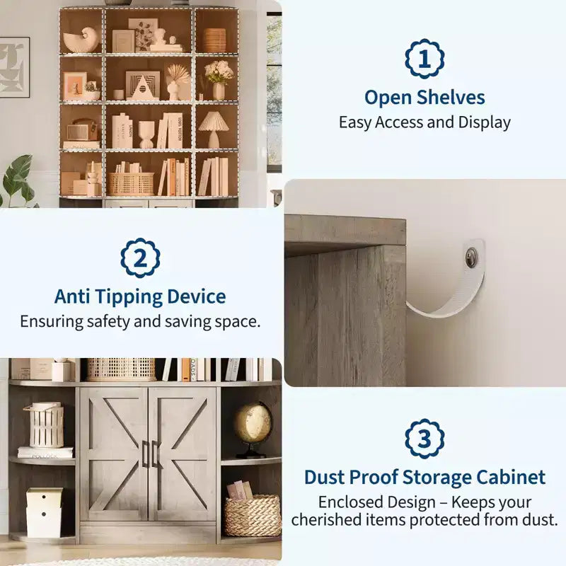 75Tall Bookshelf with Storage, 6-Tier 47 Wide Modern Farmhouse Standing Bookcase Cabinet Display Shelf Organizer for Home Office Living Room