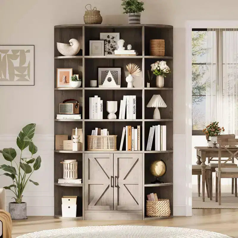 75Tall Bookshelf with Storage, 6-Tier 47 Wide Modern Farmhouse Standing Bookcase Cabinet Display Shelf Organizer for Home Office Living Room