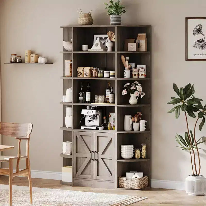 75Tall Bookshelf with Storage, 6-Tier 47 Wide Modern Farmhouse Standing Bookcase Cabinet Display Shelf Organizer for Home Office Living Room