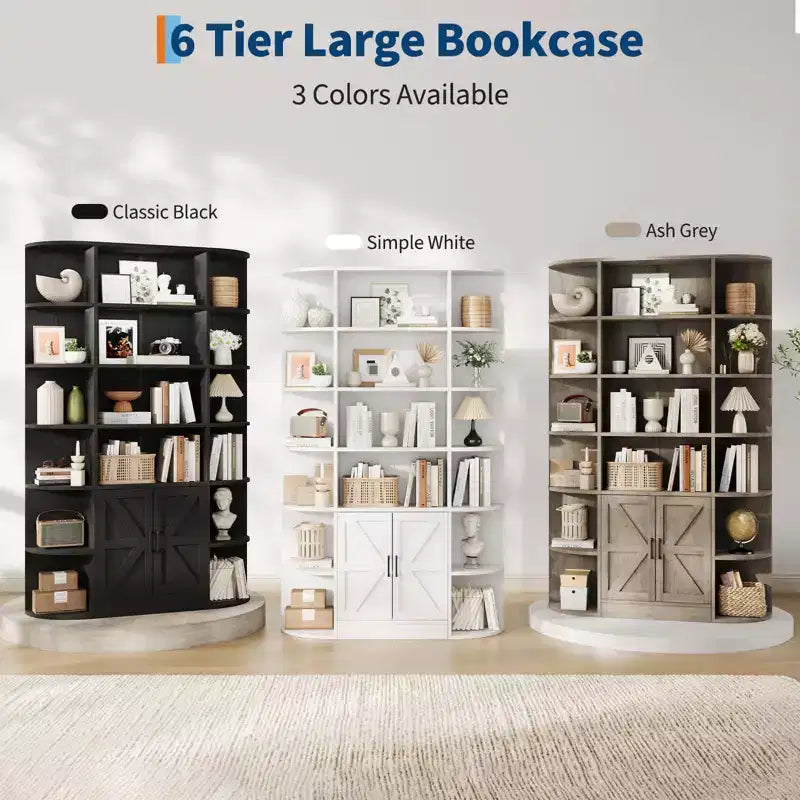 75Tall Bookshelf with Storage, 6-Tier 47 Wide Modern Farmhouse Standing Bookcase Cabinet Display Shelf Organizer for Home Office Living Room