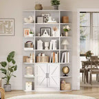 75Tall Bookshelf with Storage, 6-Tier 47 Wide Modern Farmhouse Standing Bookcase Cabinet Display Shelf Organizer for Home Office Living Room