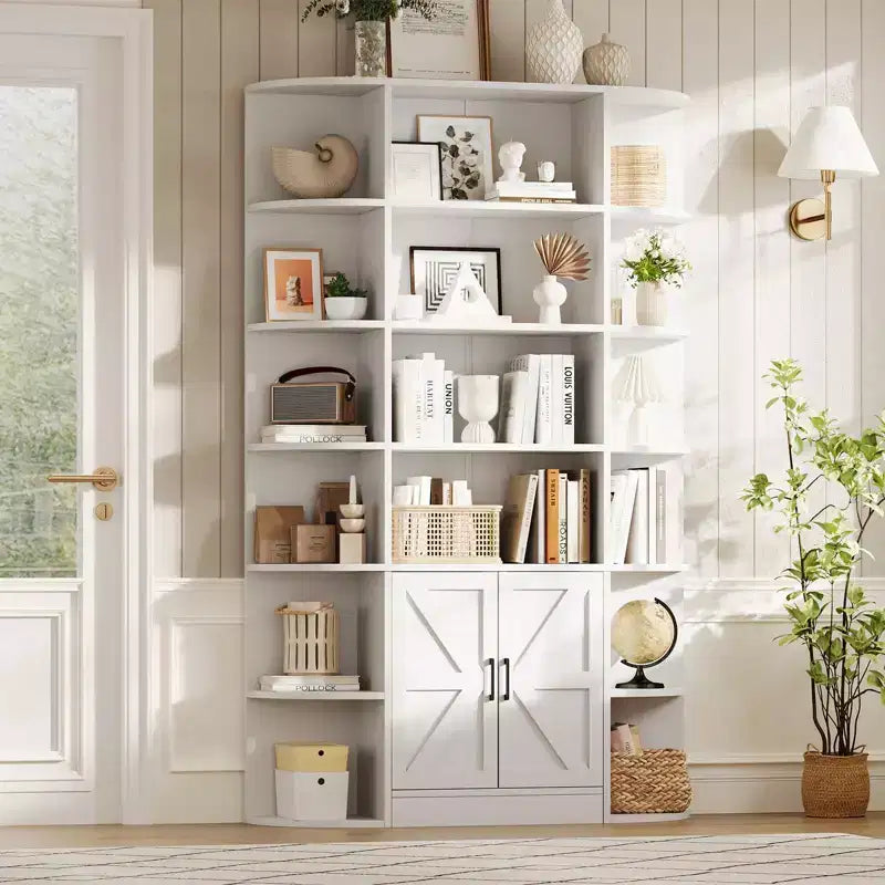 75Tall Bookshelf with Storage, 6-Tier 47 Wide Modern Farmhouse Standing Bookcase Cabinet Display Shelf Organizer for Home Office Living Room