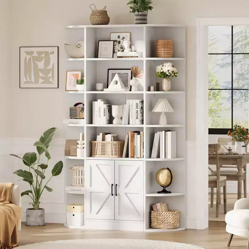 75Tall Bookshelf with Storage, 6-Tier 47 Wide Modern Farmhouse Standing Bookcase Cabinet Display Shelf Organizer for Home Office Living Room