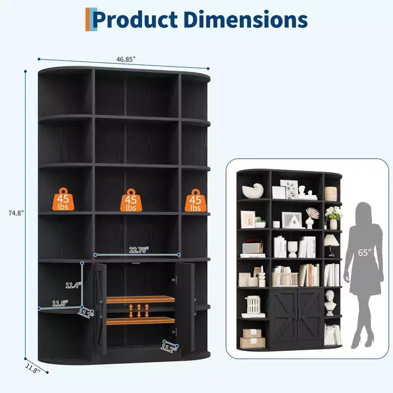 75Tall Bookshelf with Storage, 6-Tier 47 Wide Modern Farmhouse Standing Bookcase Cabinet Display Shelf Organizer for Home Office Living Room