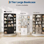 75Tall Bookshelf with Storage, 6-Tier 47 Wide Modern Farmhouse Standing Bookcase Cabinet Display Shelf Organizer for Home Office Living Room