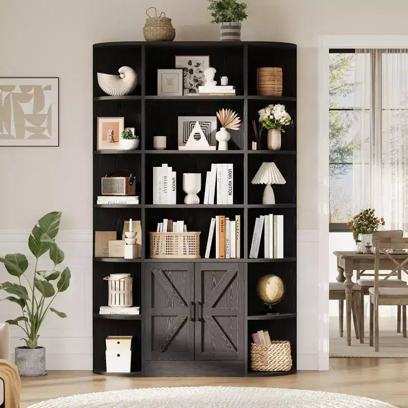 75Tall Bookshelf with Storage, 6-Tier 47 Wide Modern Farmhouse Standing Bookcase Cabinet Display Shelf Organizer for Home Office Living Room